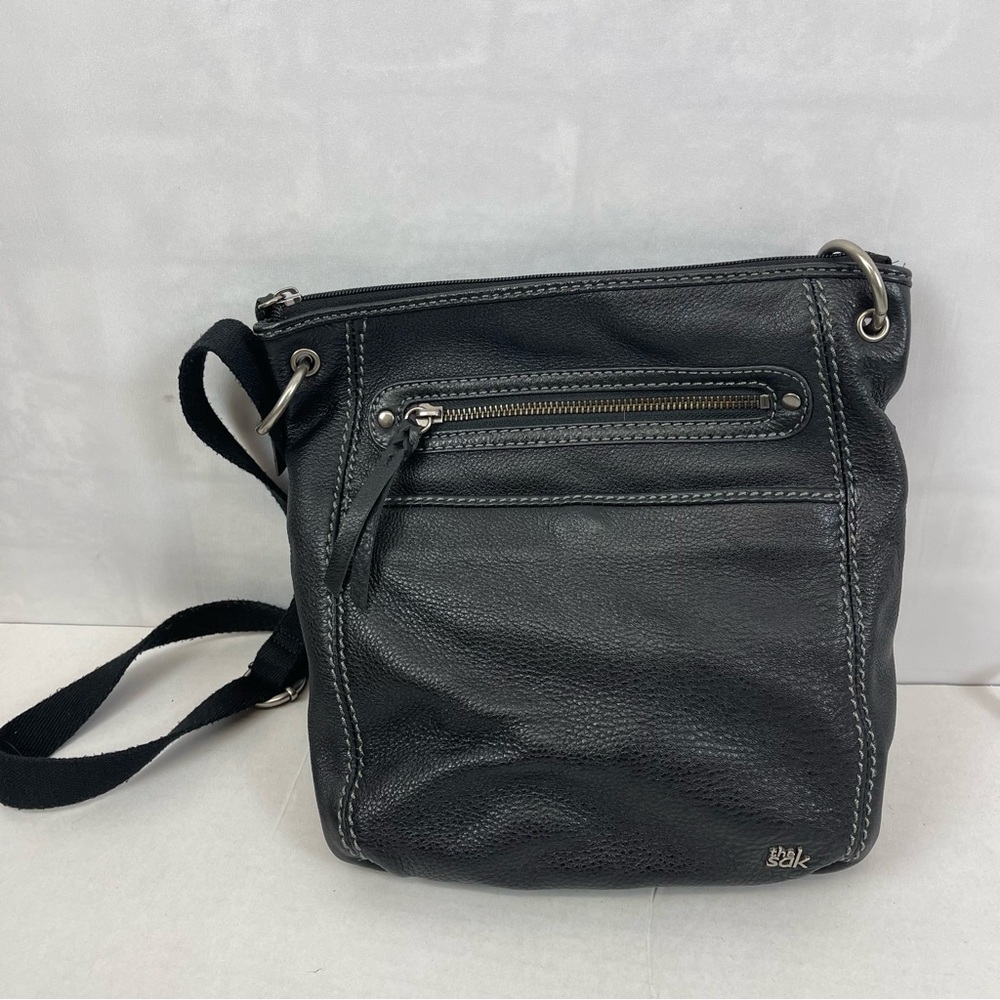 The Sak Black Soft Pebble Leather Adjustable Crossbody Shoulder‎ Bag Purse